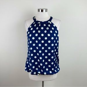 Ann Christine Navy Blue White Polka Dot Blouse Top Women Medium